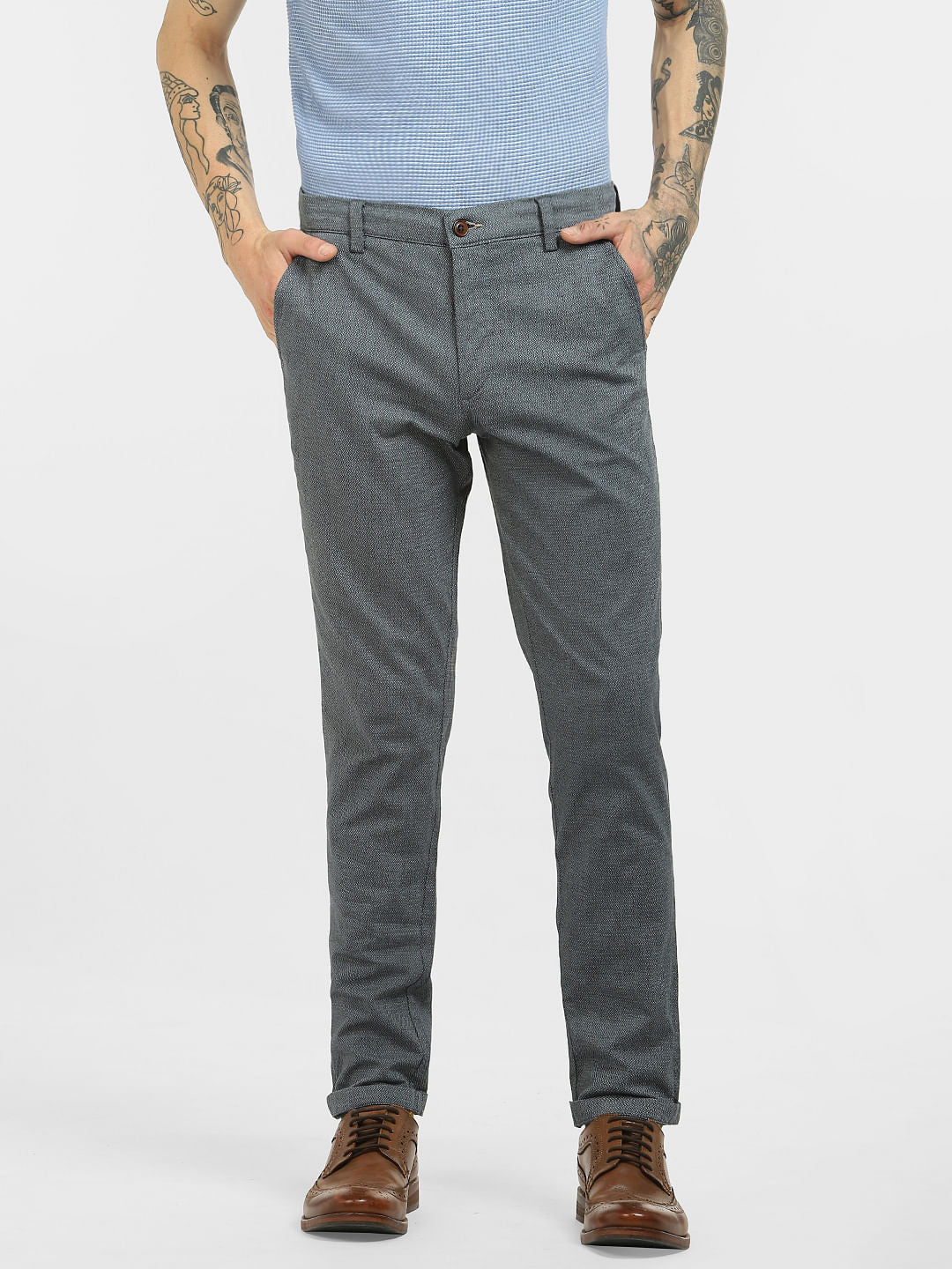 Grey Mid Rise Regular Fit Pants