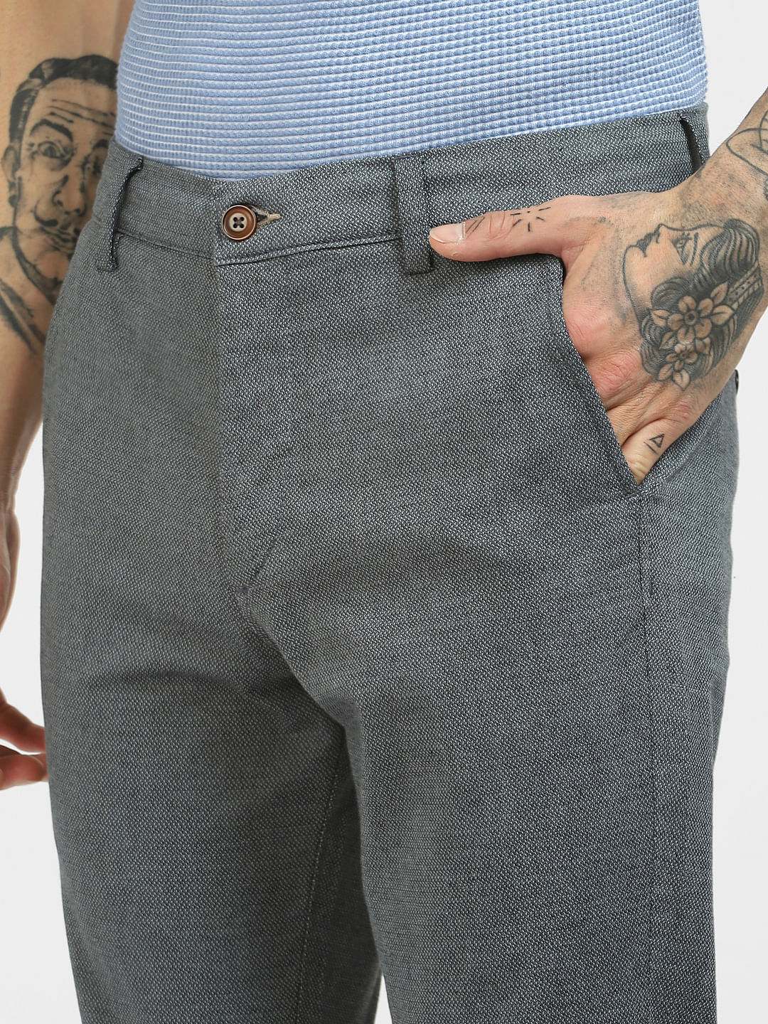 Grey Mid Rise Regular Fit Pants
