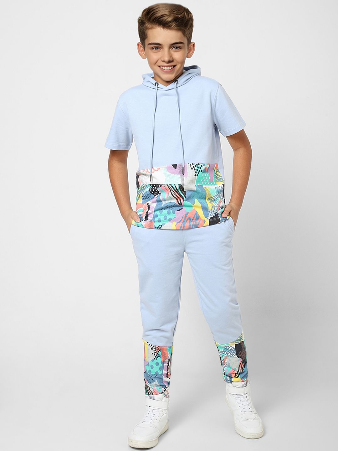 Boys Blue Printed Co-ord Sweatpants