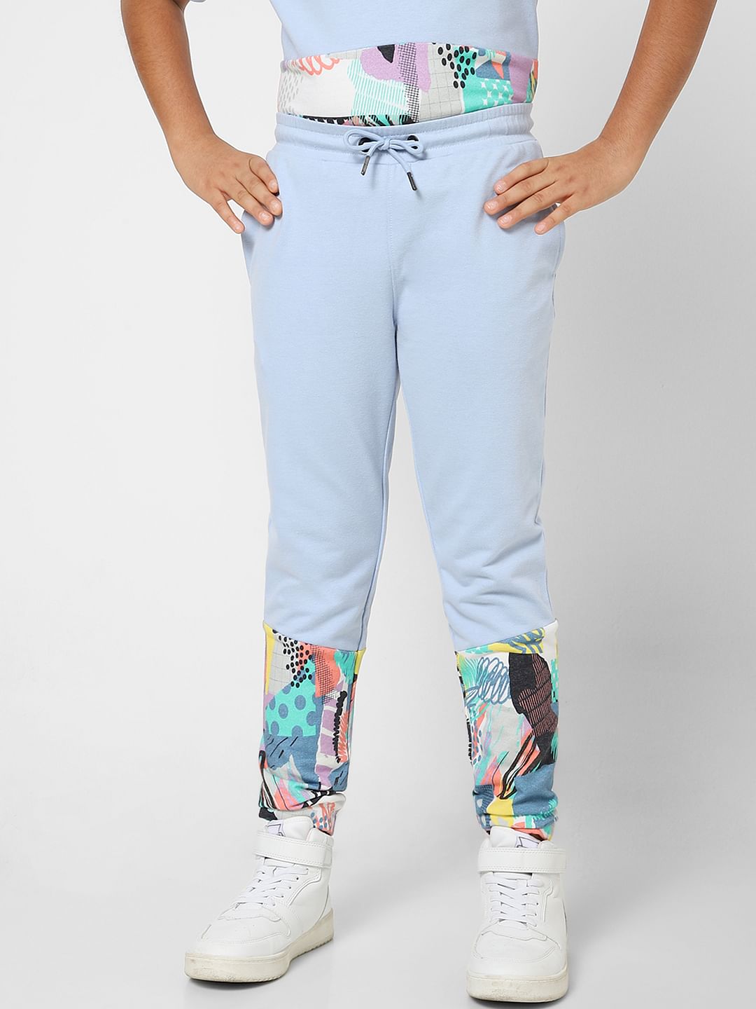 Boys Blue Printed Co-ord Sweatpants