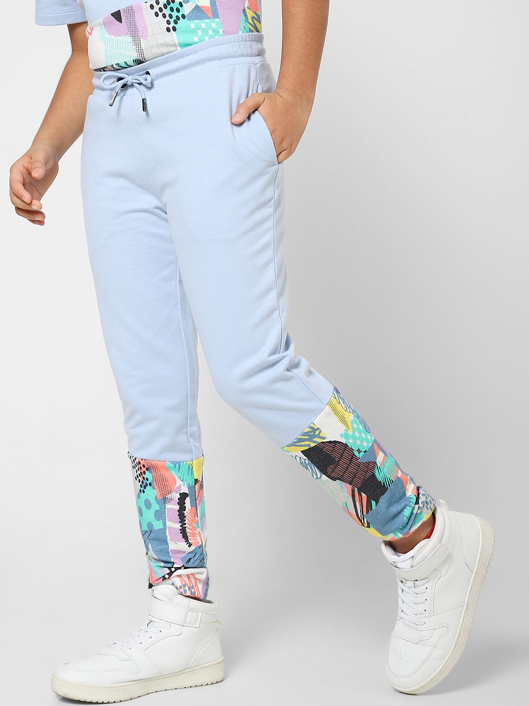 Boys Blue Printed Co-ord Sweatpants