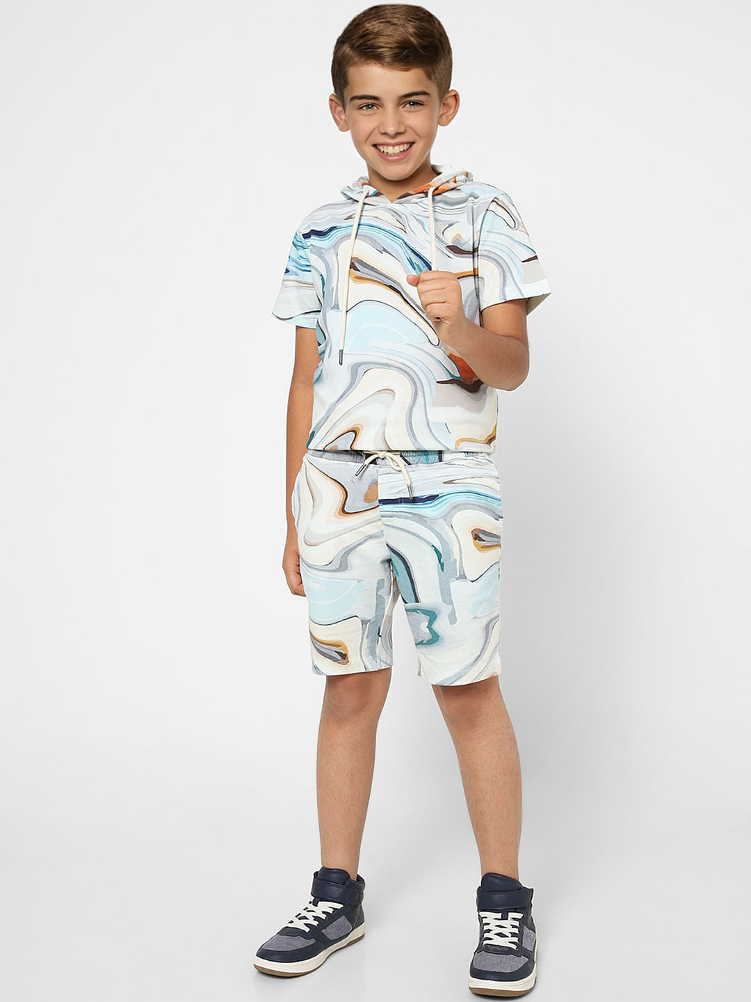 BOYS Blue Printed Low Rise Shorts - 4/5Y