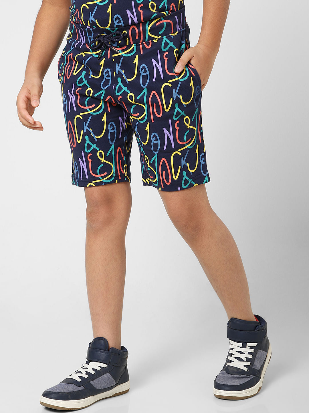Boys Dark Blue Printed Co-ord Shorts