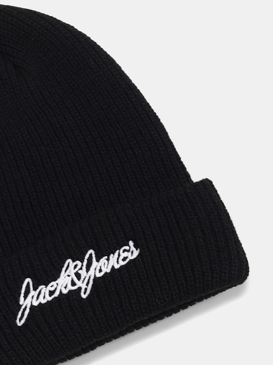 Black Knitted Logo Print Beanie