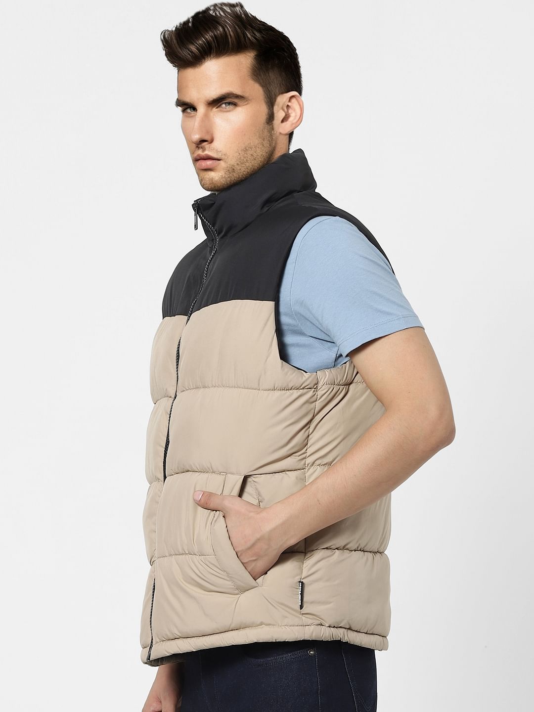 Beige Sleeveless Puffer Winter Jacket