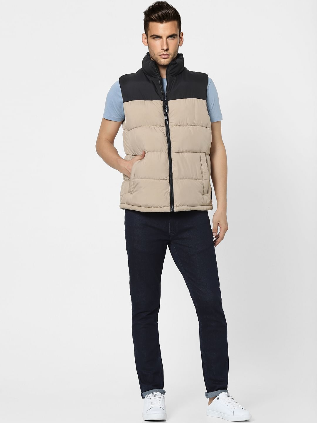 Beige Sleeveless Puffer Winter Jacket