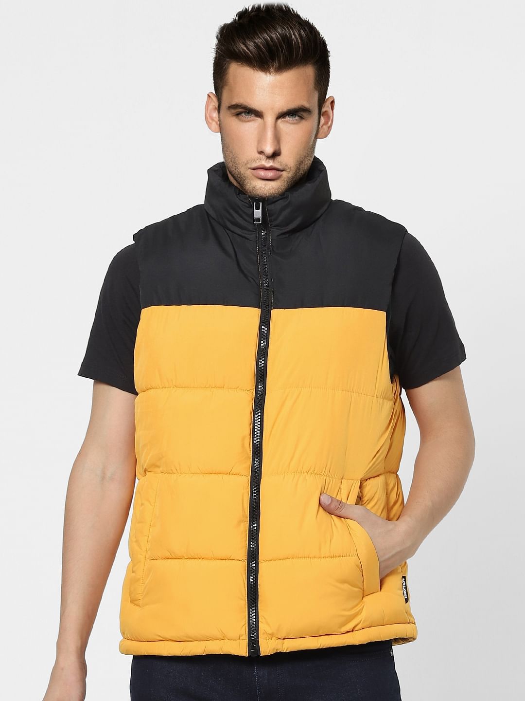 Orange Sleeveless Puffer Winter Jacket