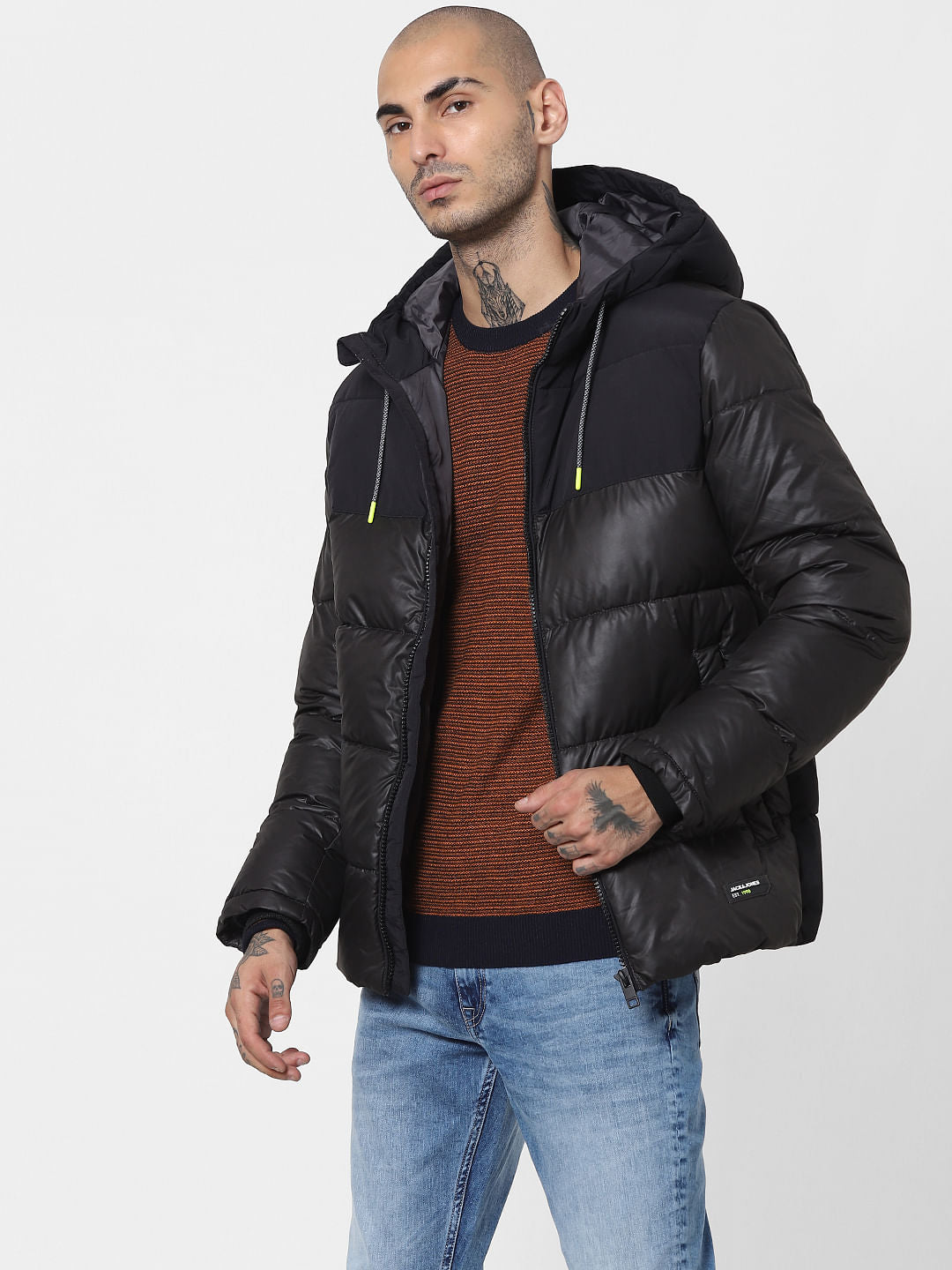 Black Hooded Puffer Jacket - XS