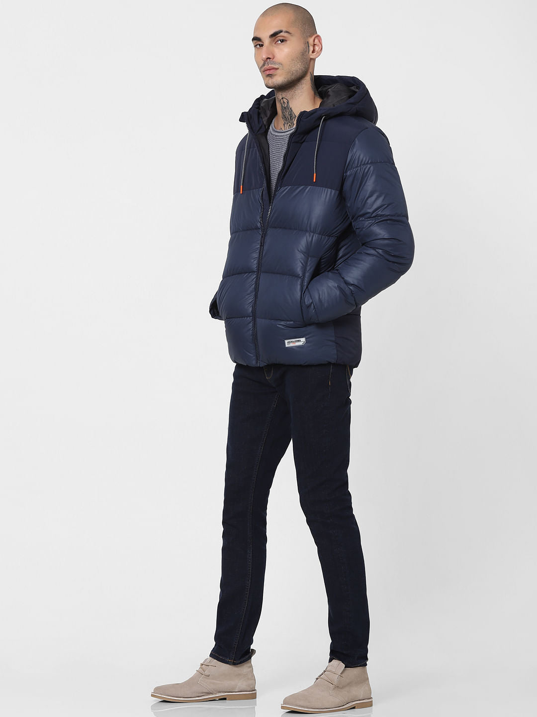 Blue Hooded Puffer Jacket
