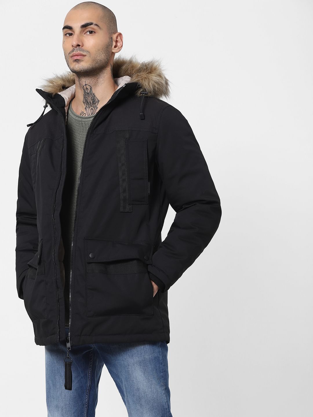 Black Hooded Parka Jacket - XS