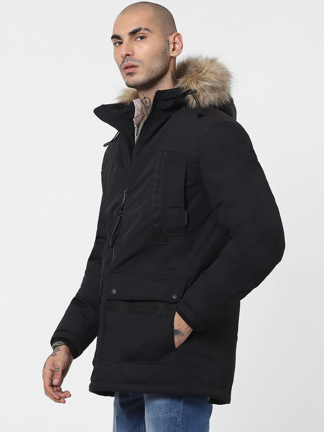 Black Hooded Parka Jacket