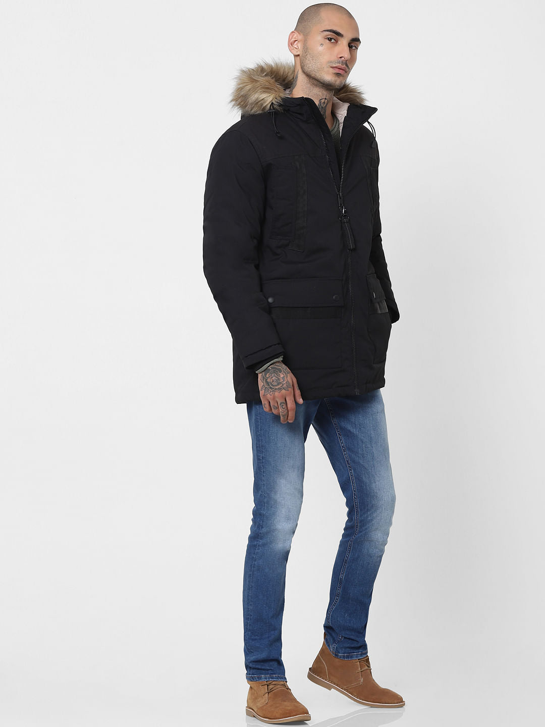 Black Hooded Parka Jacket