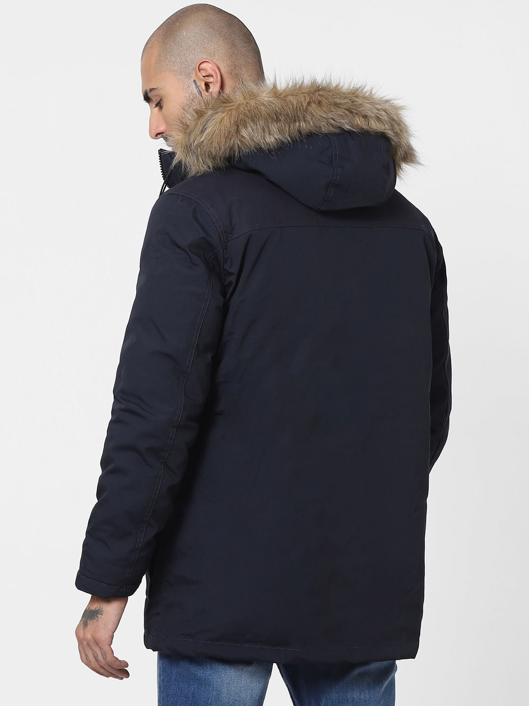 Navy Blue Hooded Parka Jacket
