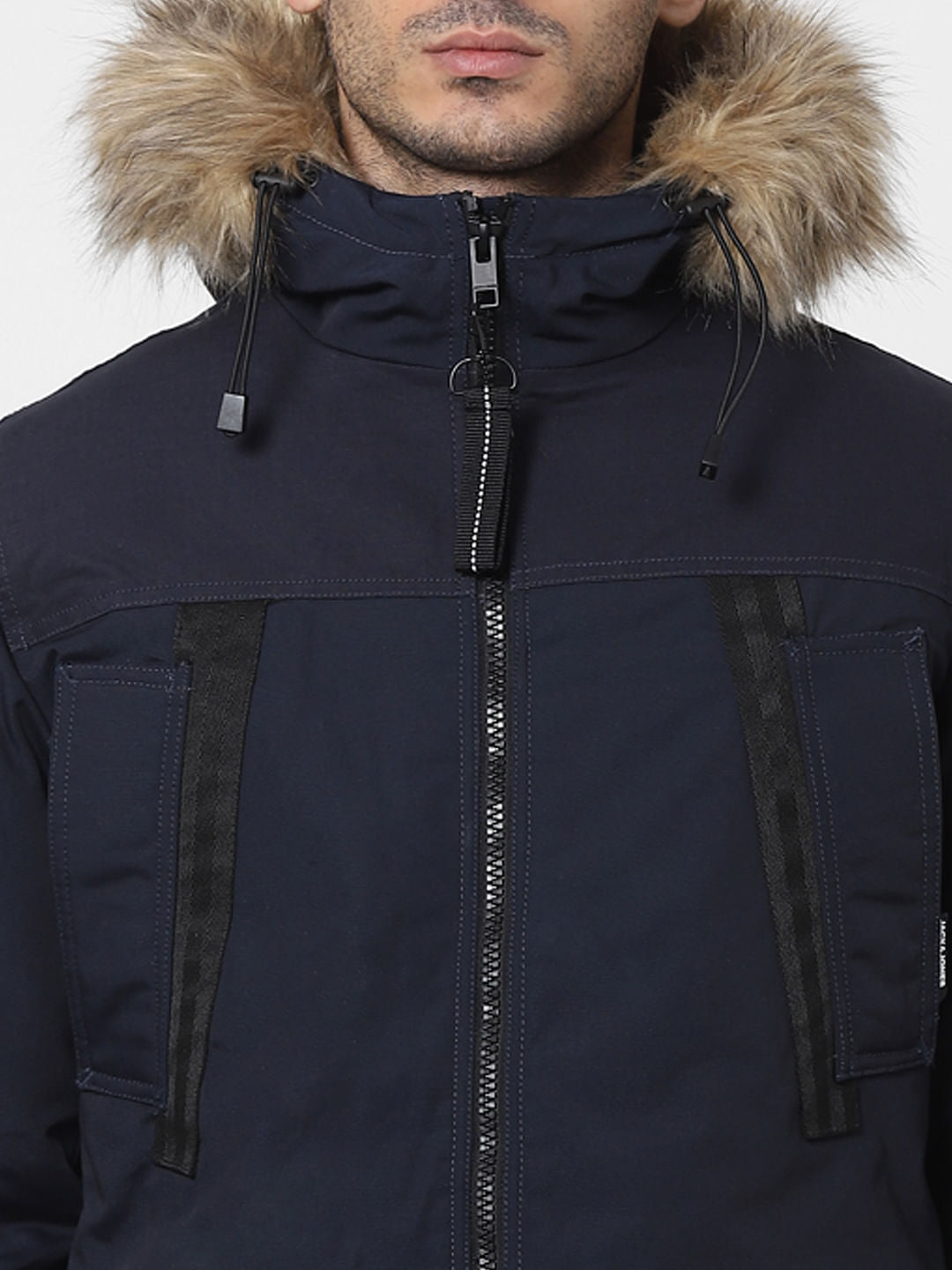 Navy Blue Hooded Parka Jacket