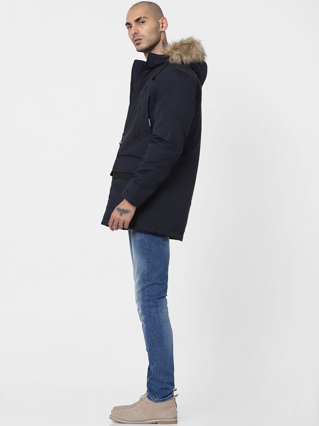 Navy Blue Hooded Parka Jacket