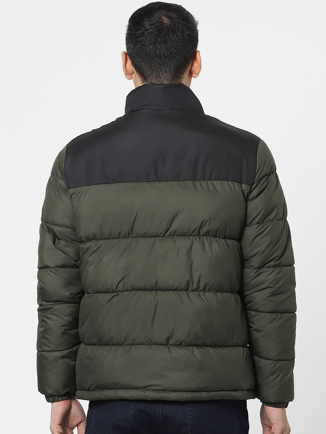Green High Neck Puffer Winter Jacket