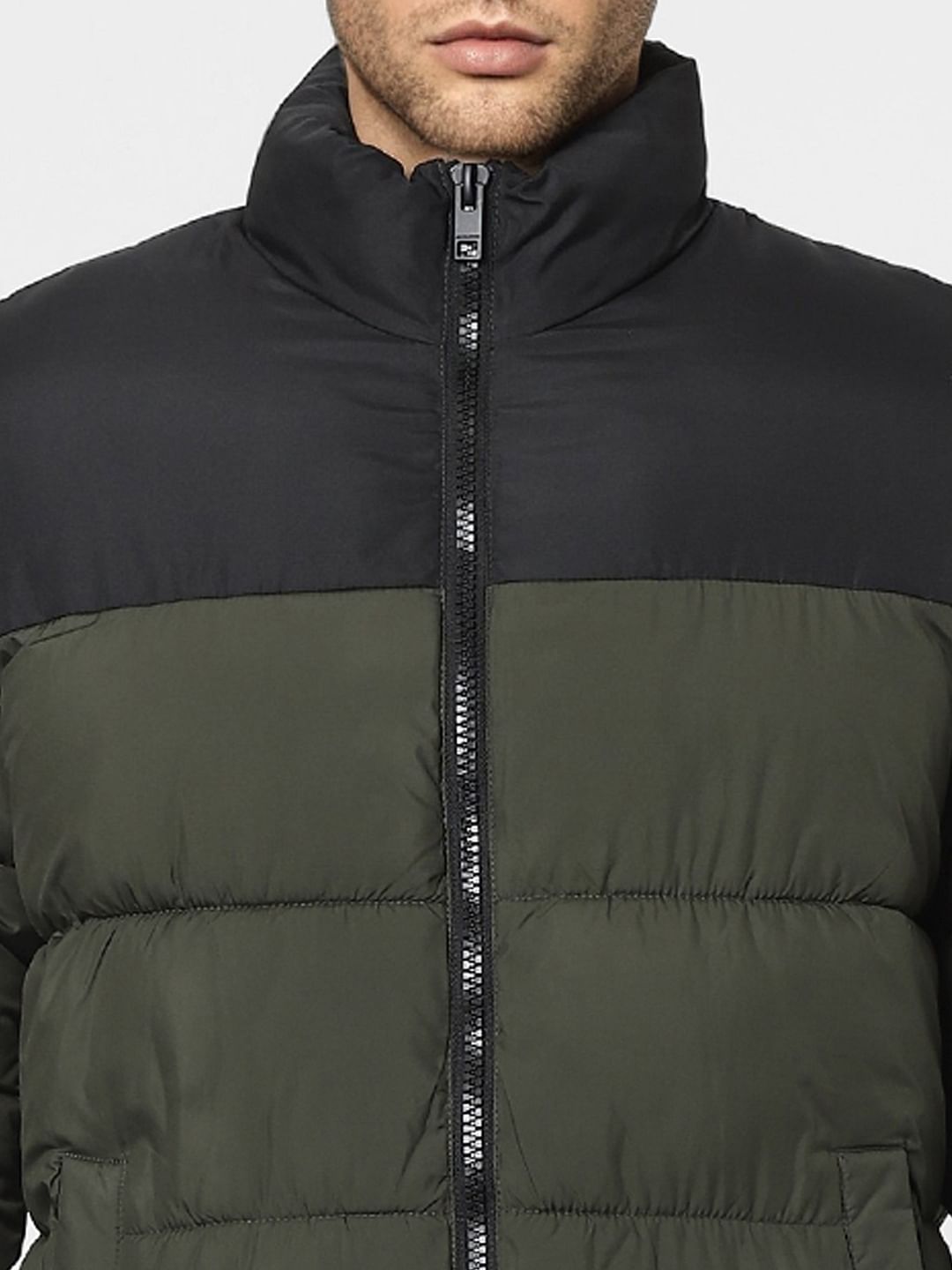 Green High Neck Puffer Winter Jacket