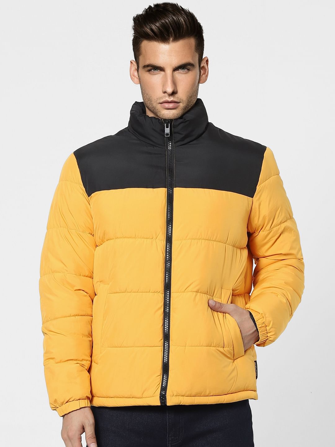 Yellow High Neck Puffer Winter Jacket