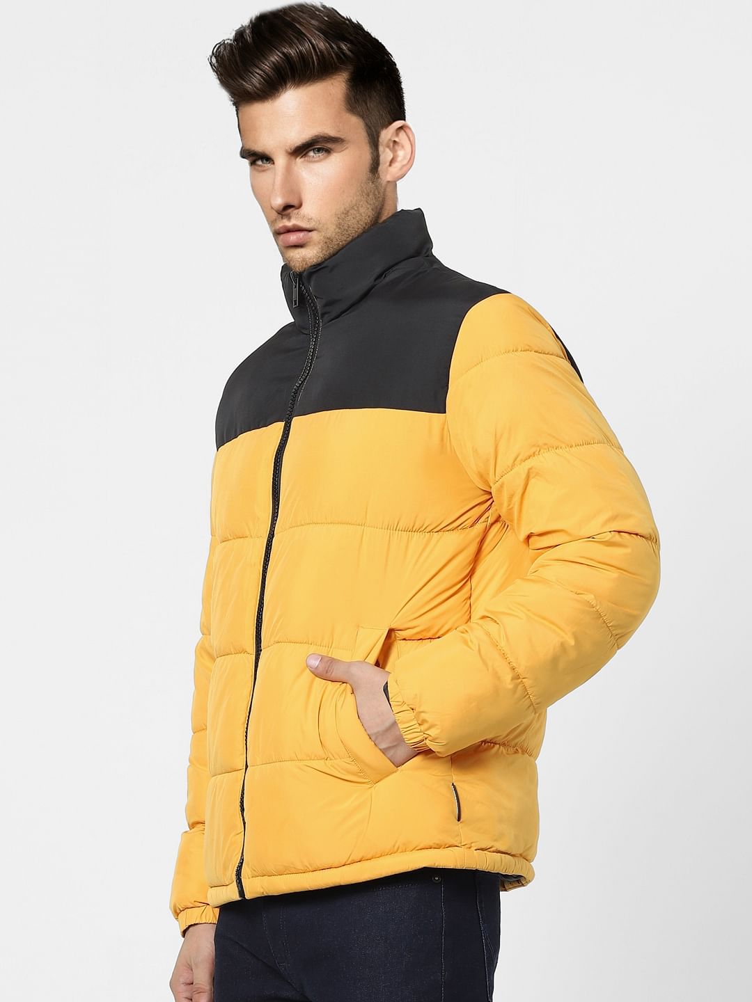 Yellow High Neck Puffer Winter Jacket