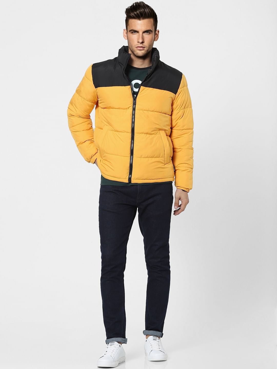 Yellow High Neck Puffer Winter Jacket