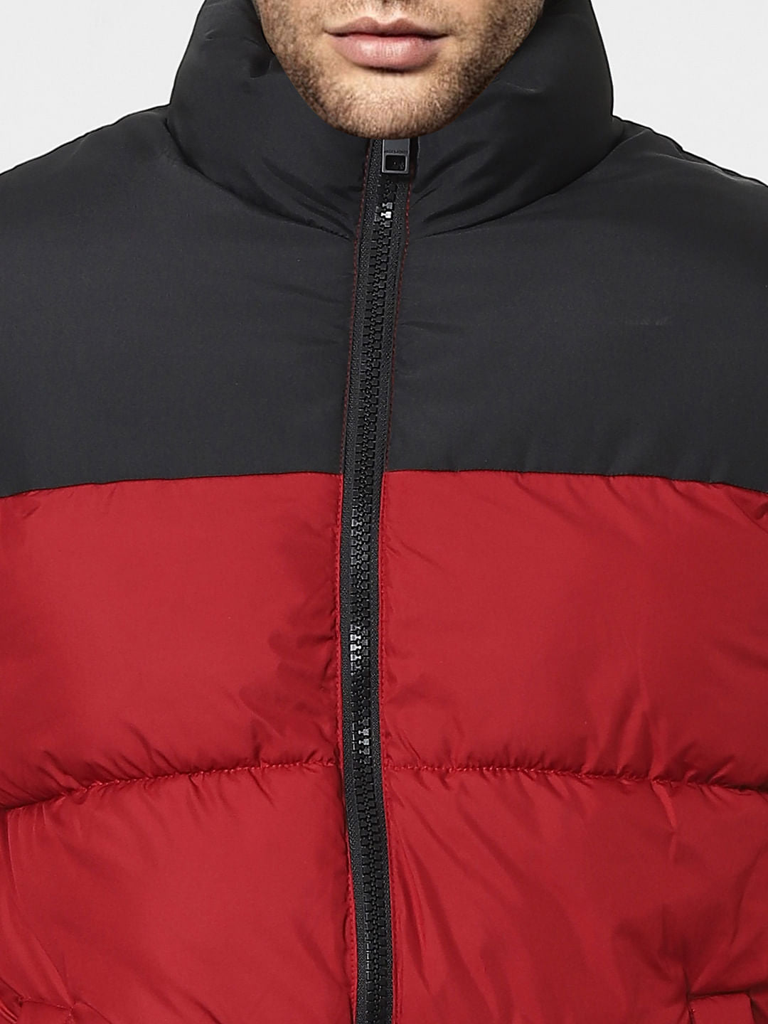 Red High Neck Puffer Winter Jacket