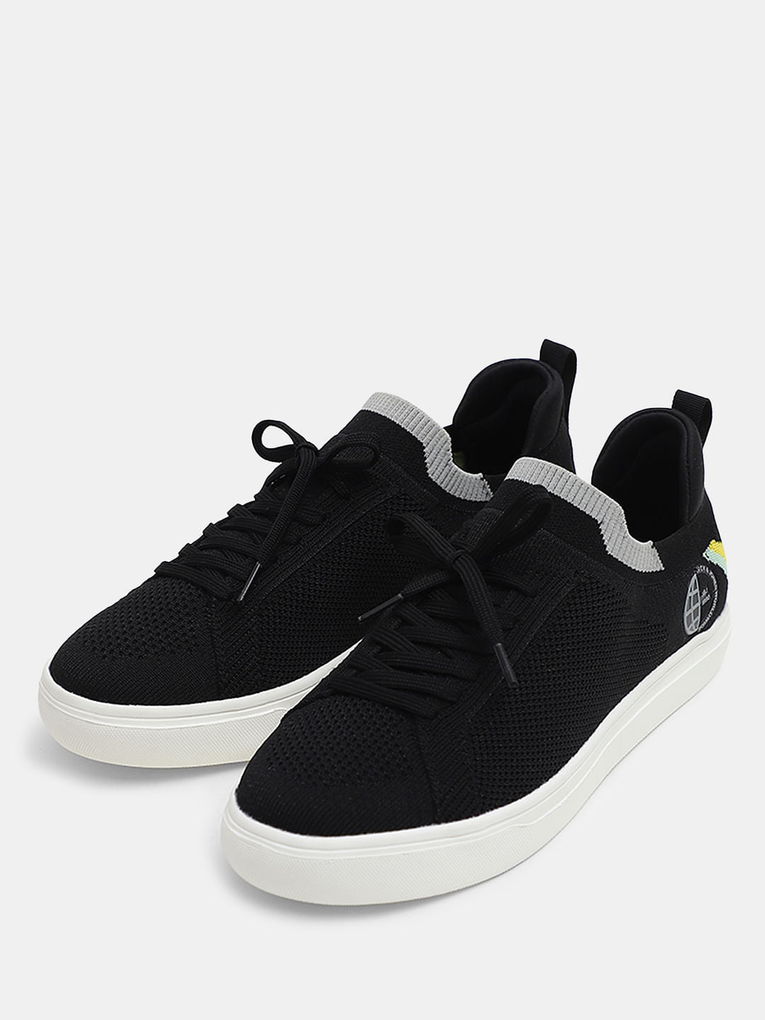 Black Knit Lace-Up Sneakers