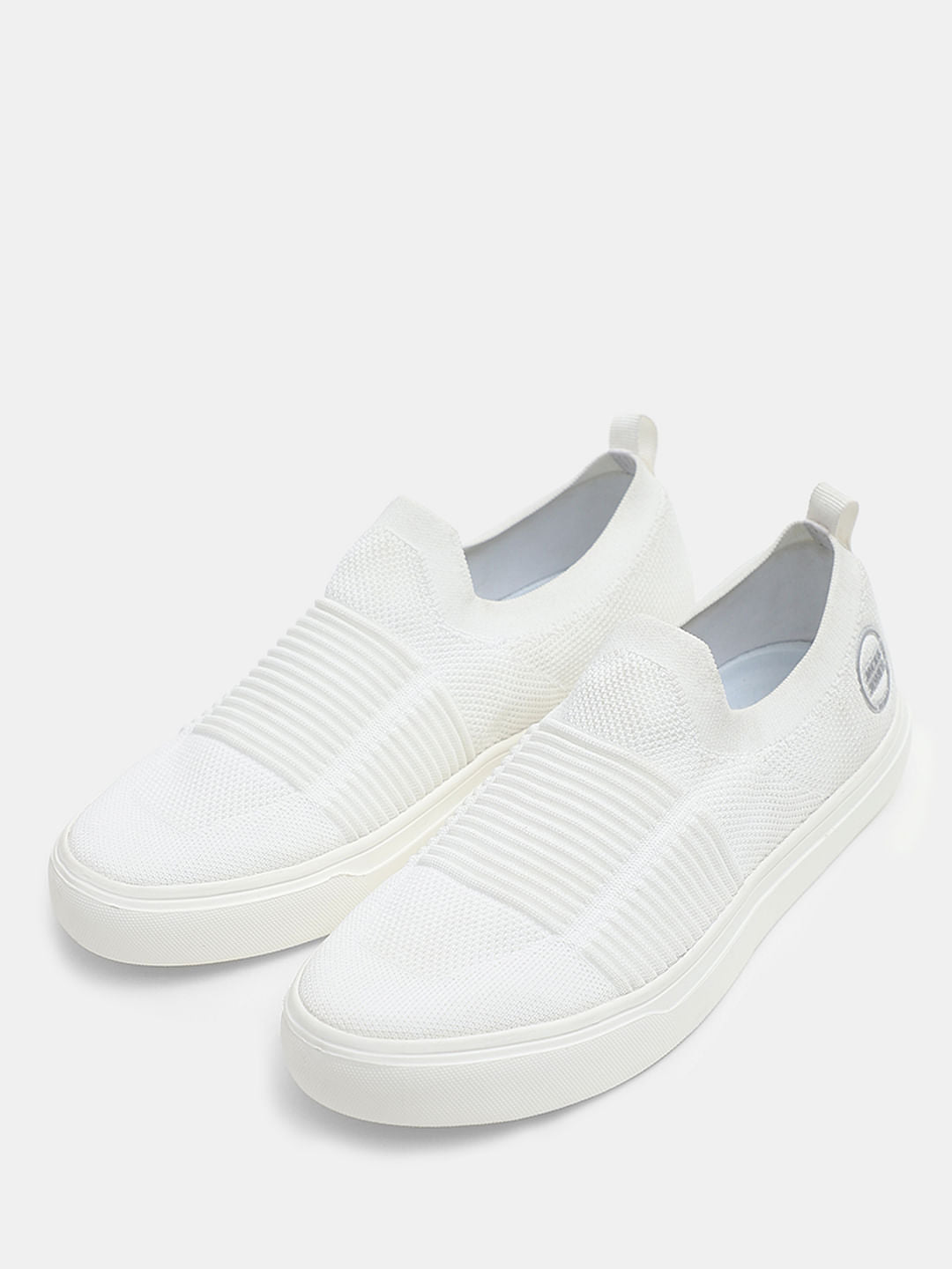 White Melange Slip-On Sneakers