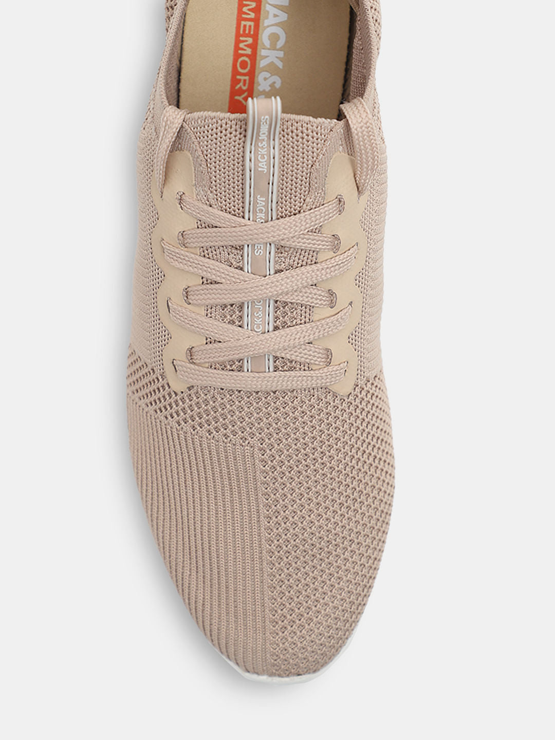 Beige Stretch Knit Lace-Up Sneakers