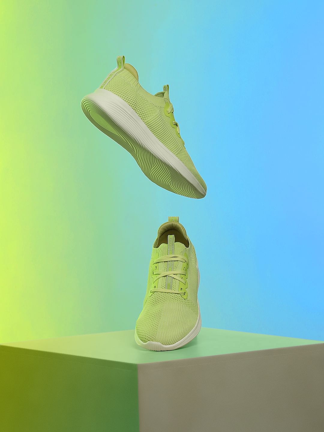 Lime Green Stretch Lace-Up Sneakers