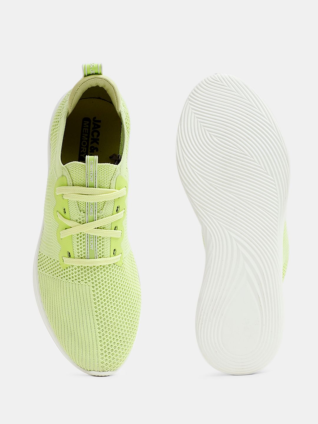 Lime Green Stretch Lace-Up Sneakers
