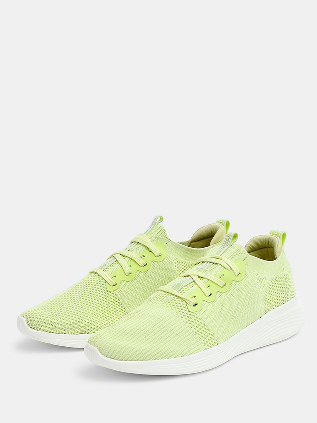 Lime Green Stretch Lace-Up Sneakers