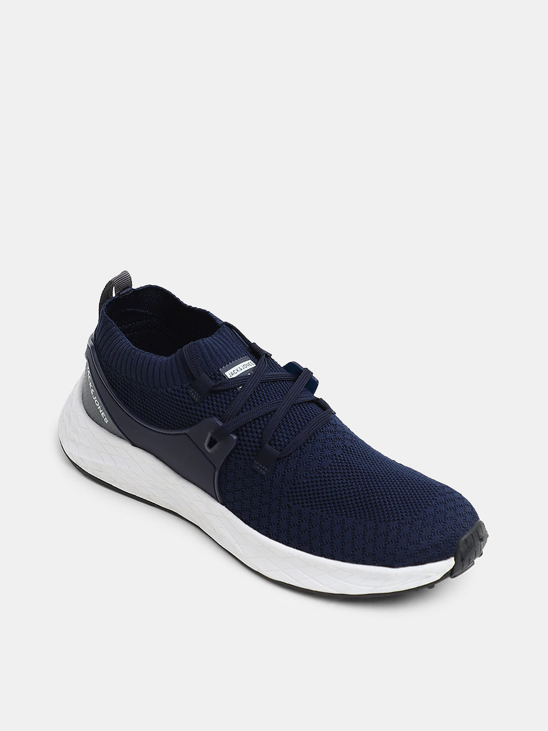 Dark Blue Knit Lace-Up Sneakers