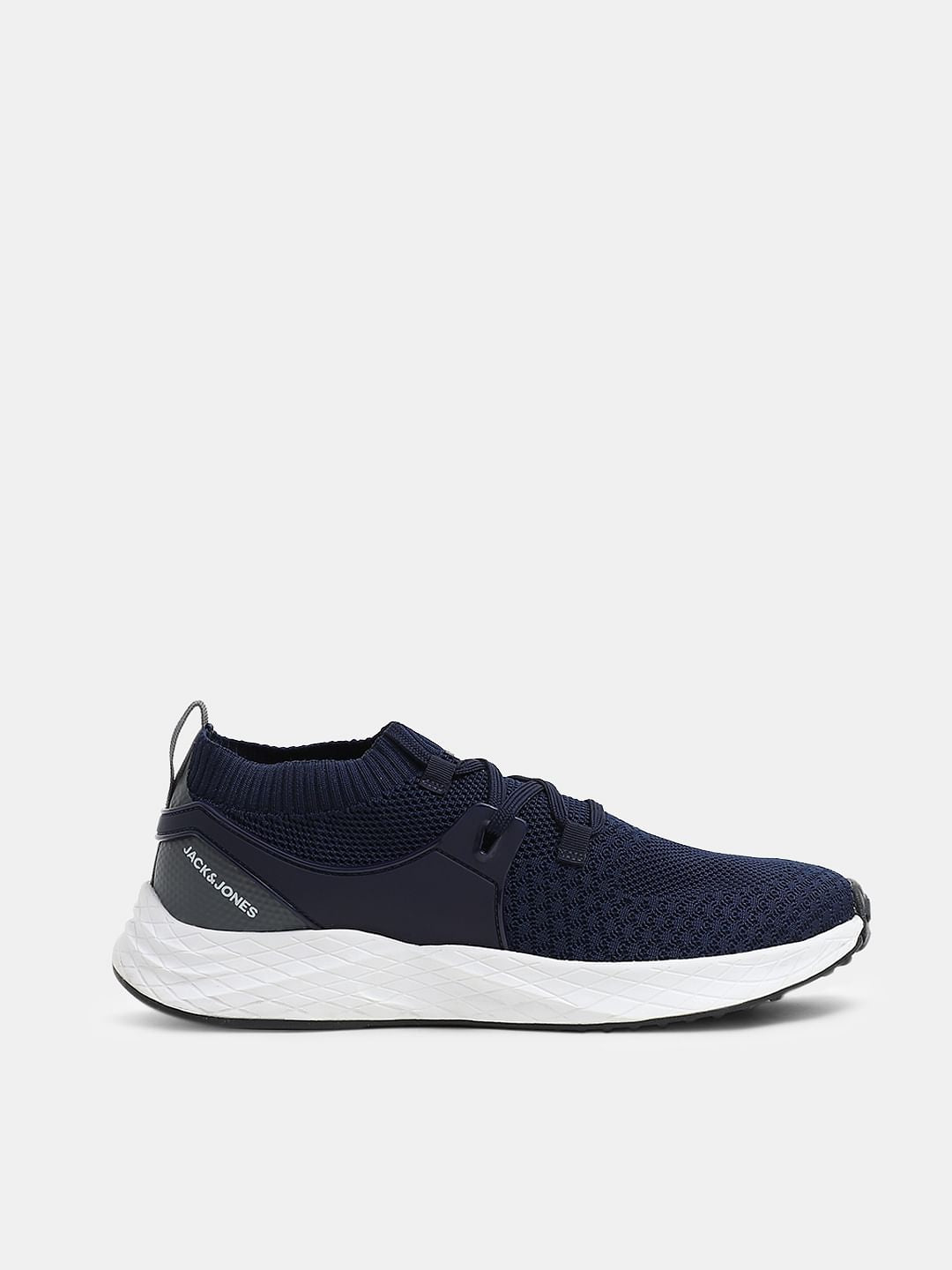Dark Blue Knitted Lace Up Sneakers