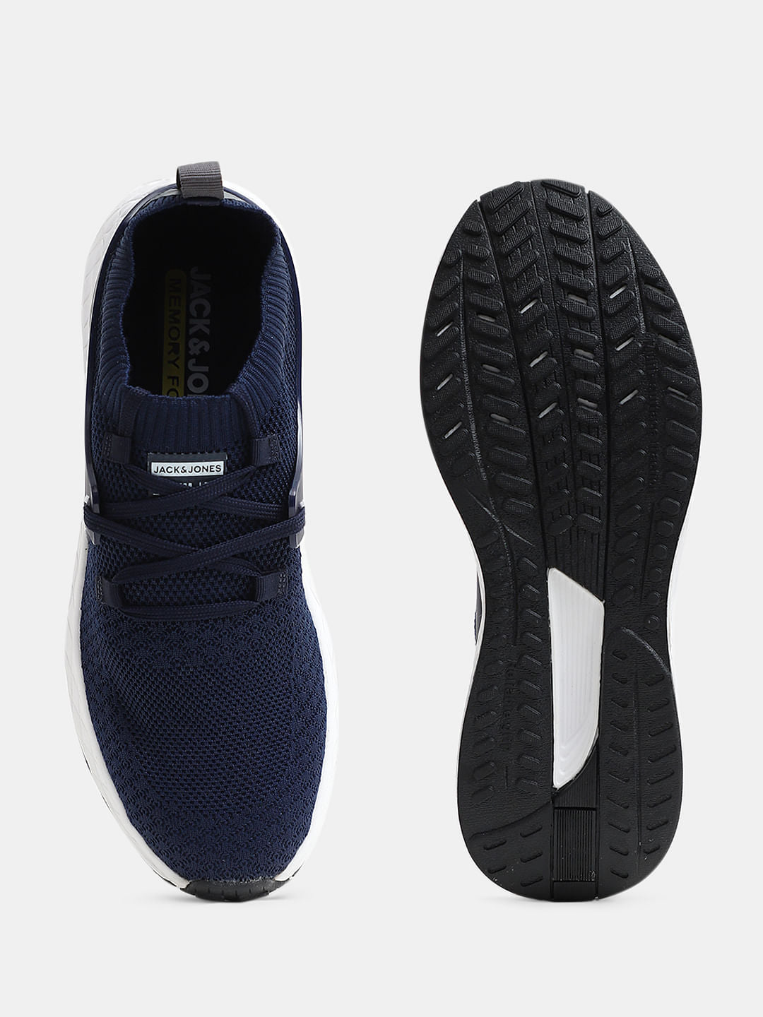 Dark Blue Knitted Lace Up Sneakers