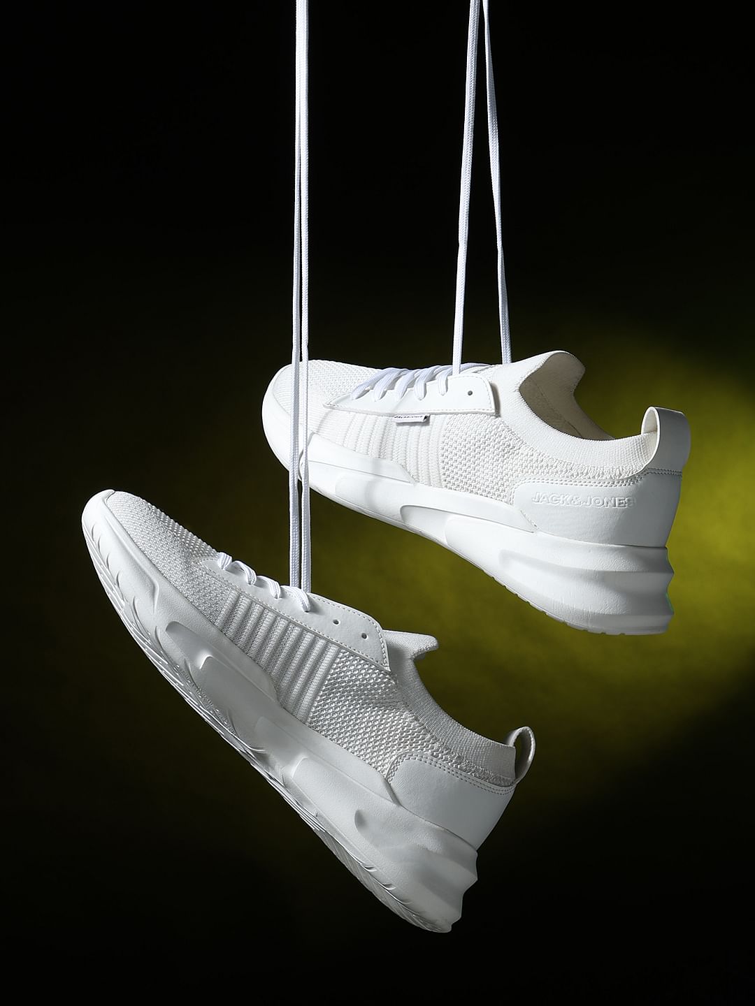 White Knit Lace-Up Sneakers