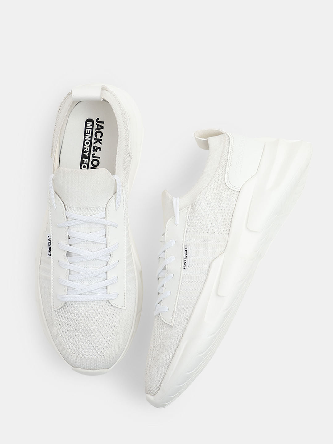 White Knit Lace-Up Sneakers