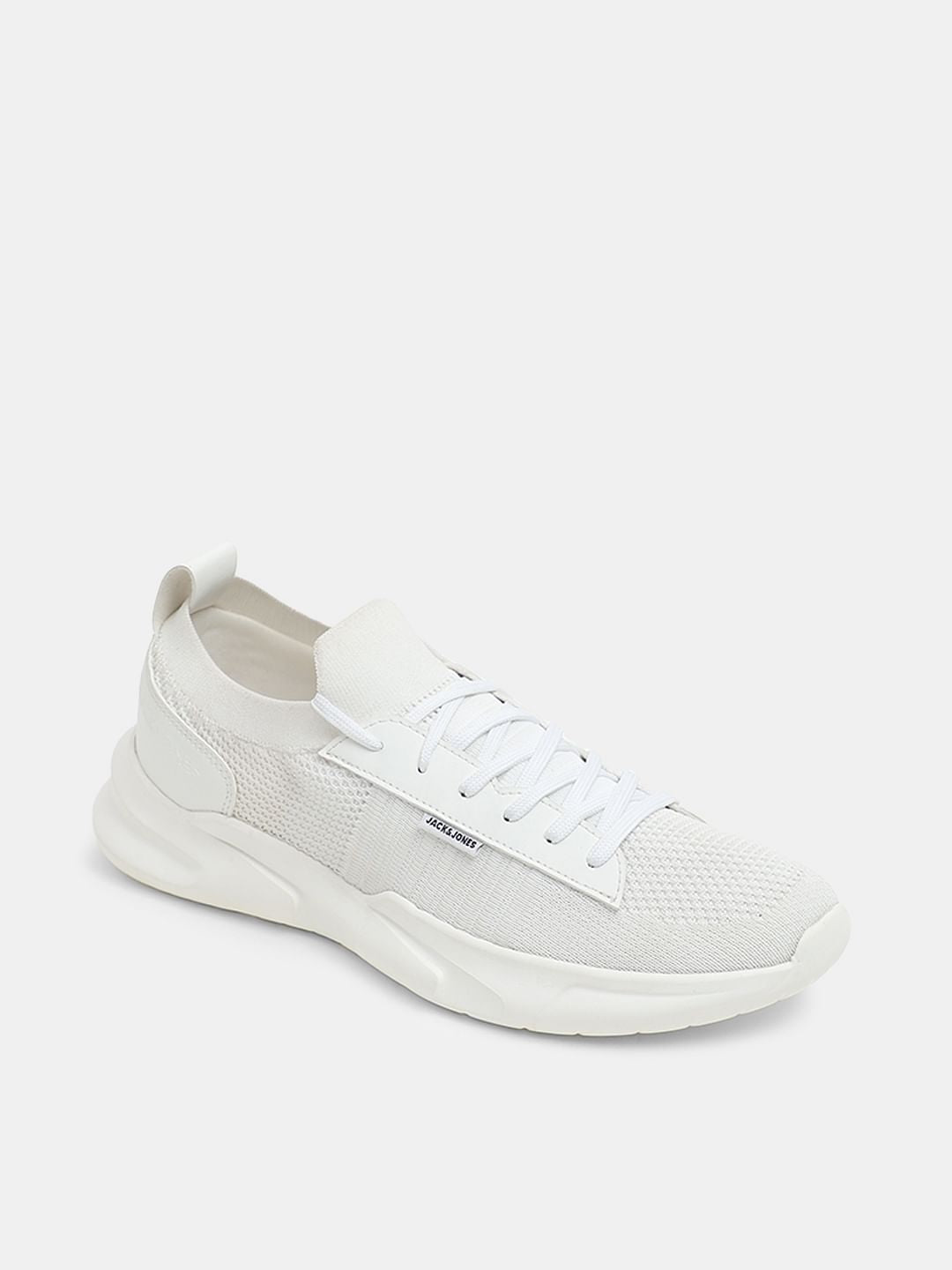 White Knit Lace-Up Sneakers