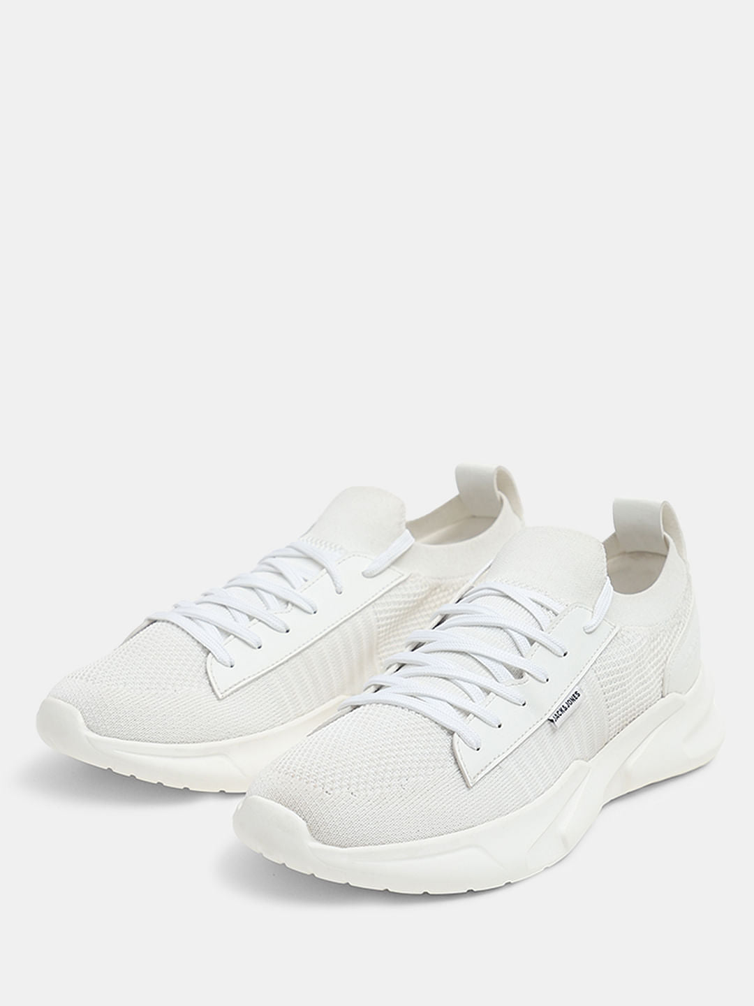 White Knit Lace-Up Sneakers