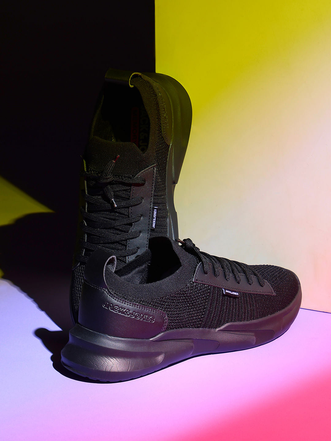 Black Knit Lace-Up Sneakers - 40