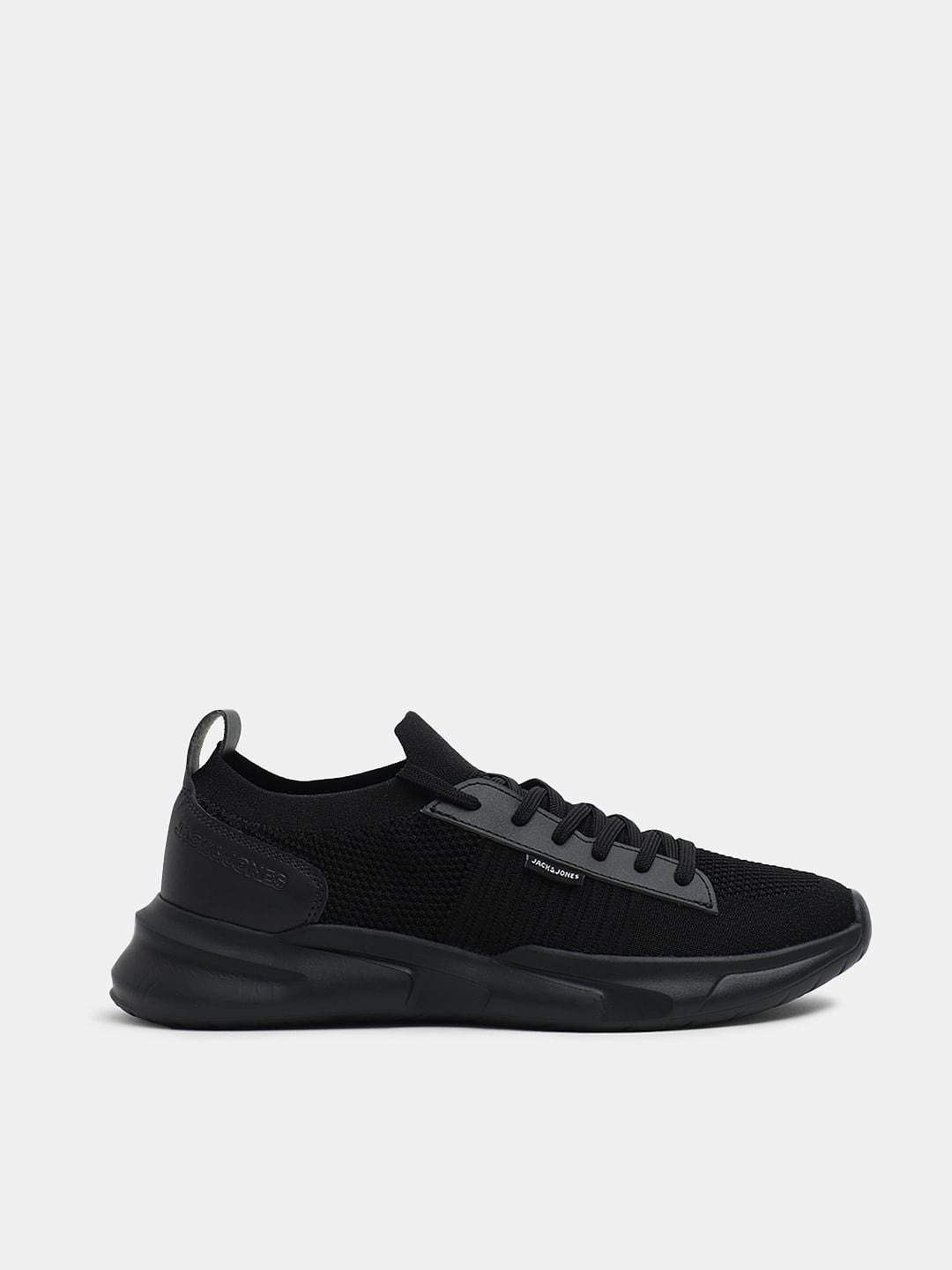 Black Knit Lace-Up Sneakers