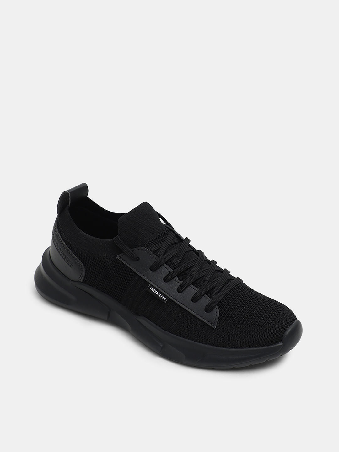 Black Knit Lace-Up Sneakers