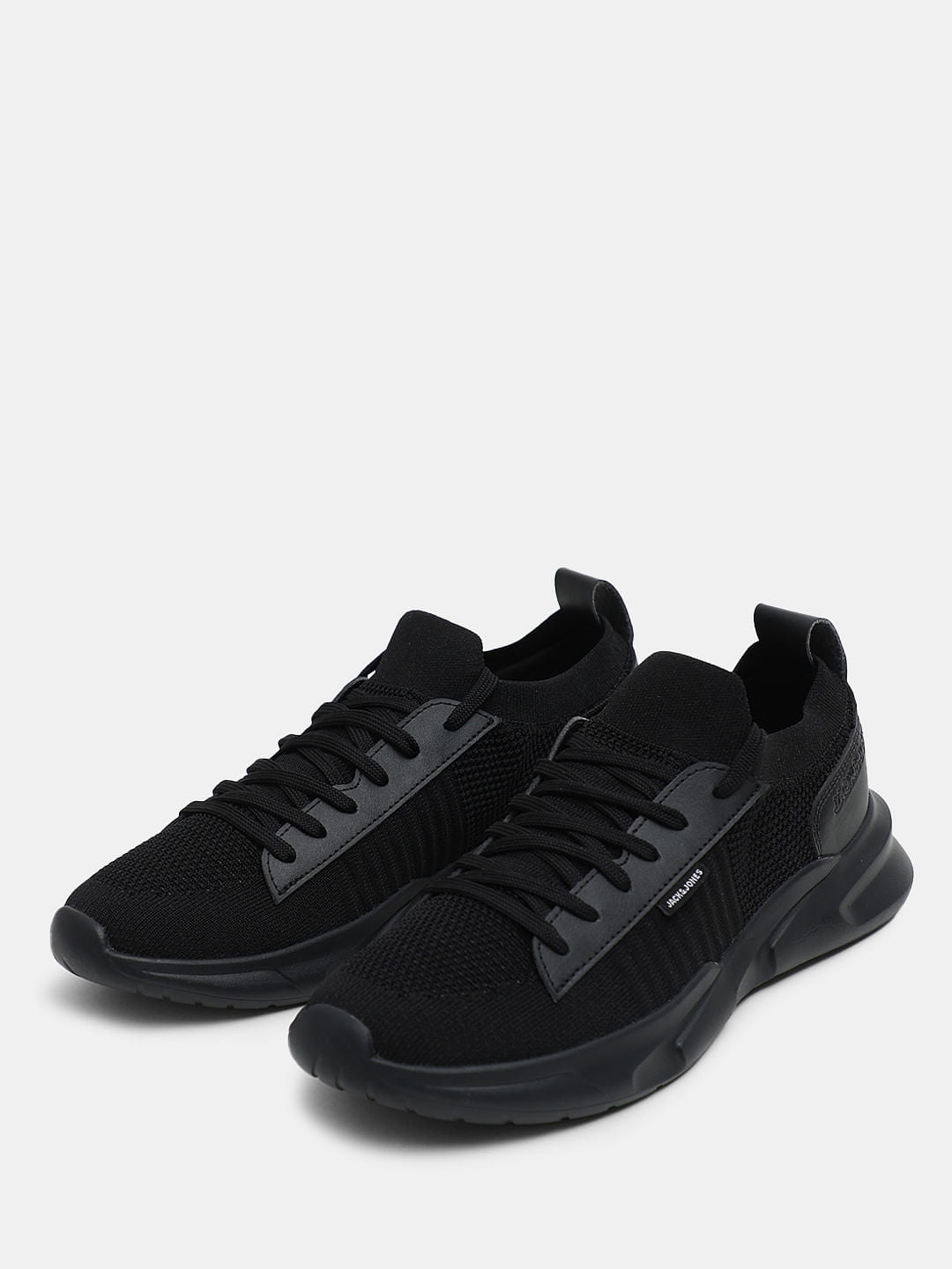 Black Knit Lace-Up Sneakers