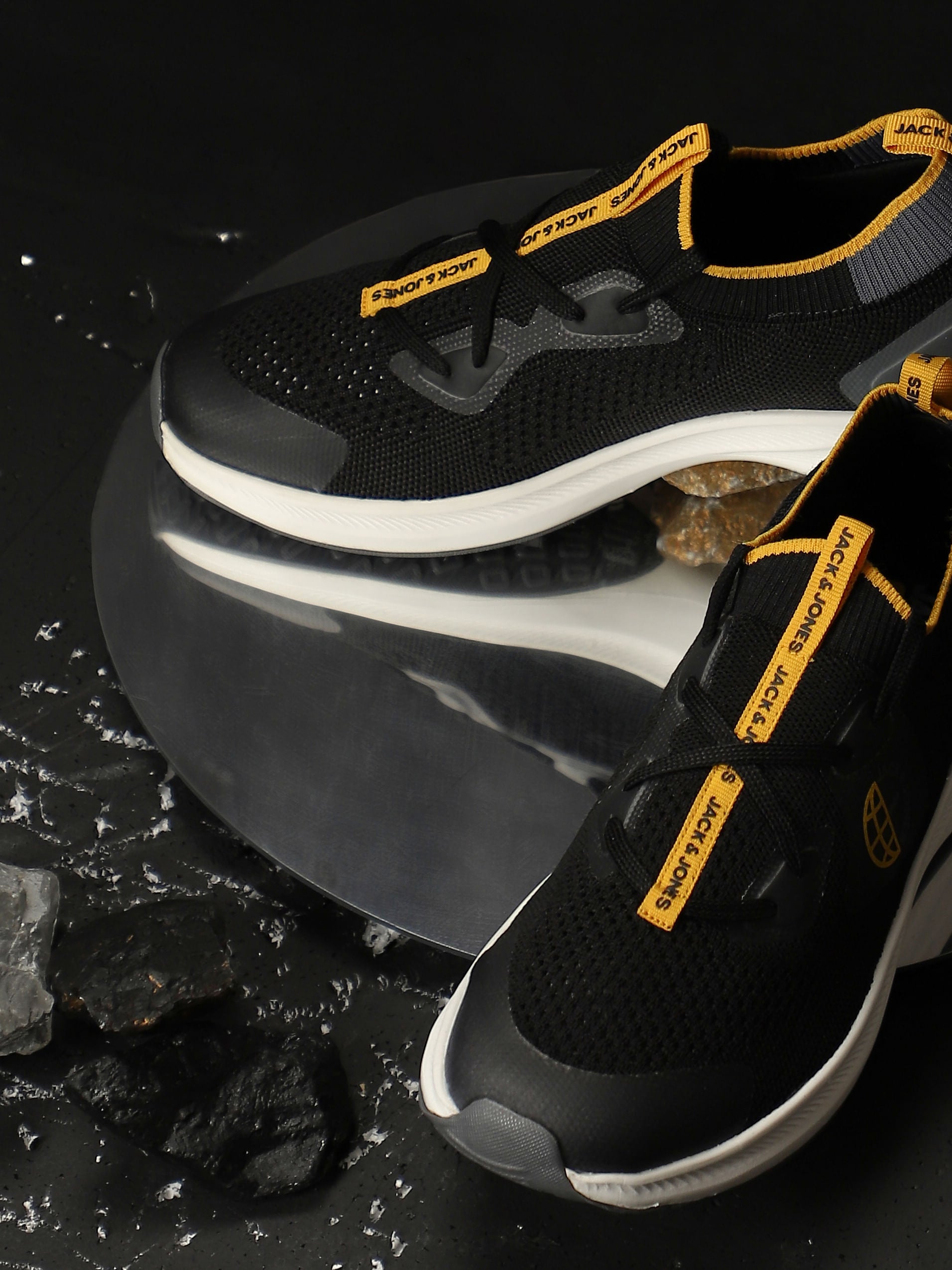 Black Colourblocked Knit Sneakers