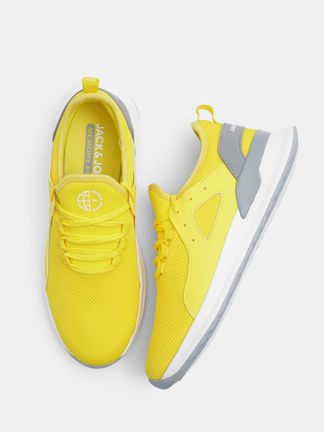 Yellow Knit Lace-Up Sneakers