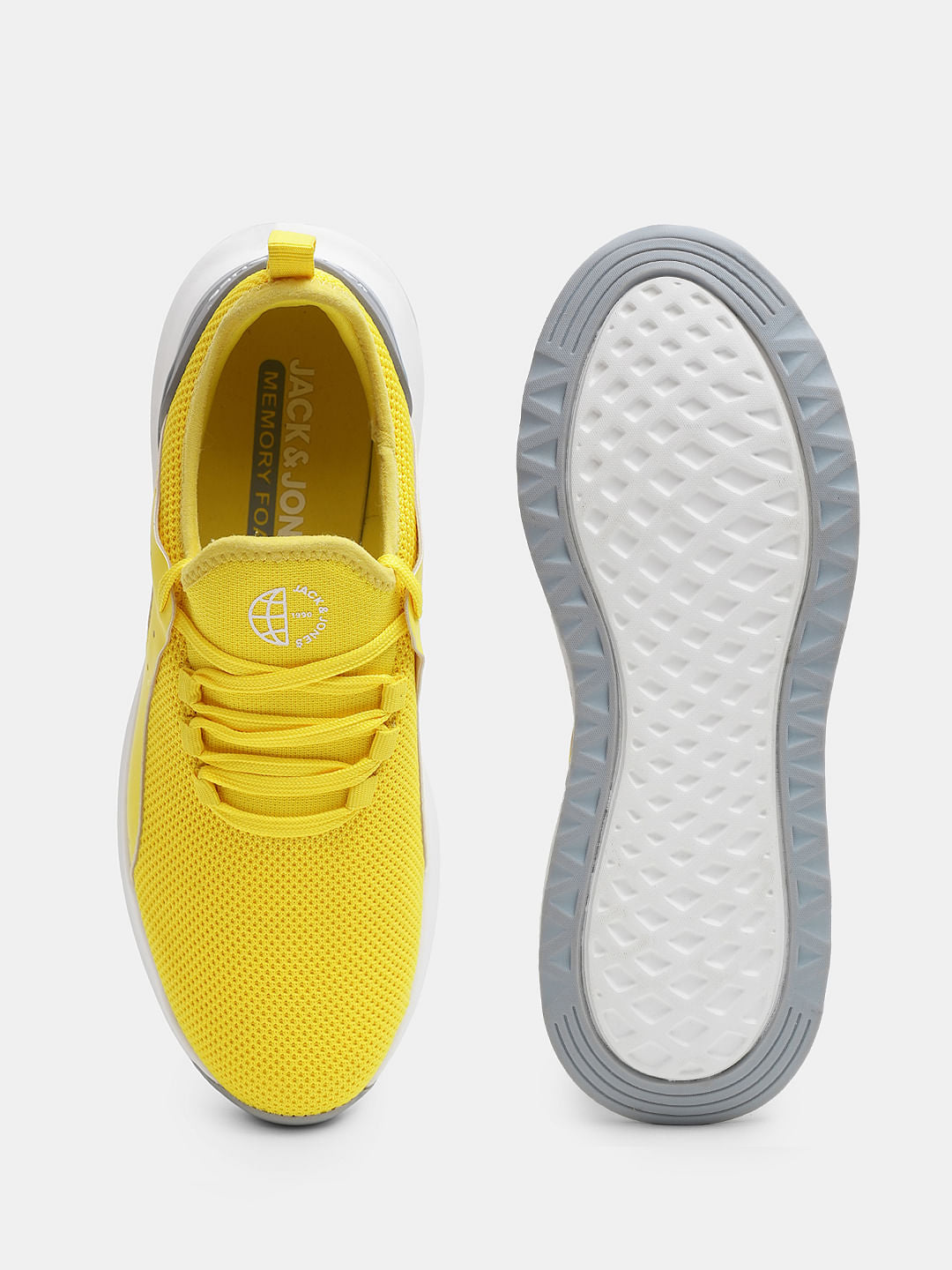 Yellow Knit Lace-Up Sneakers