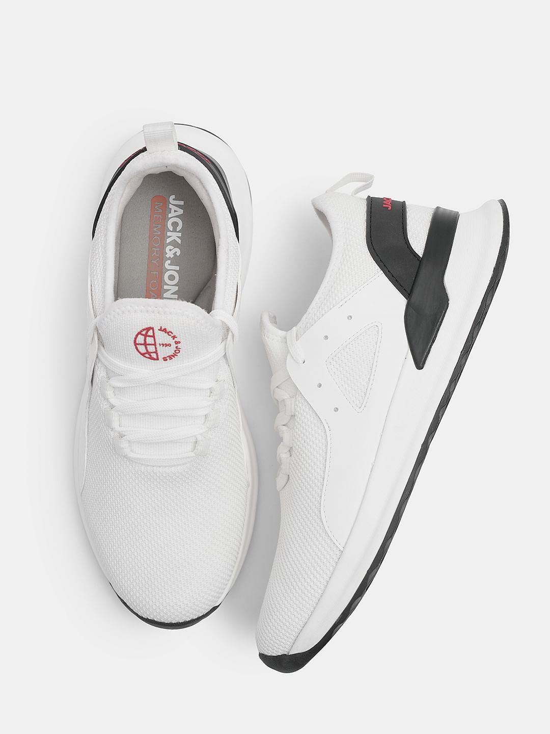 White Knit Lace-Up Sneakers