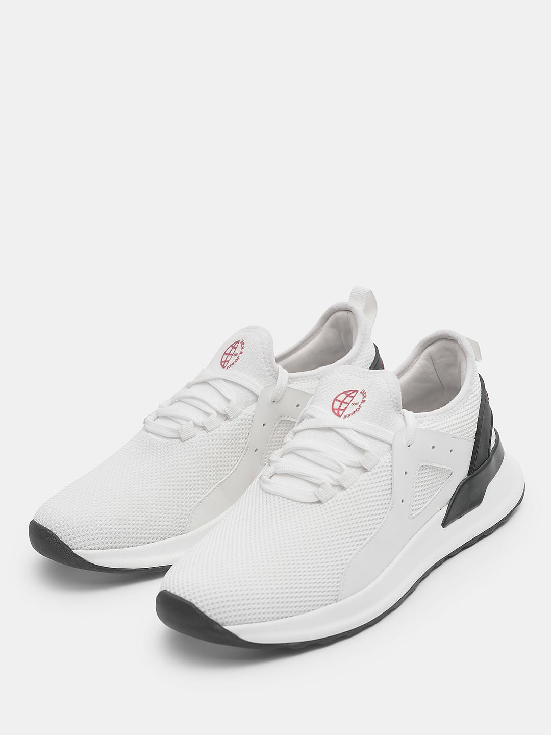 White Knit Lace-Up Sneakers