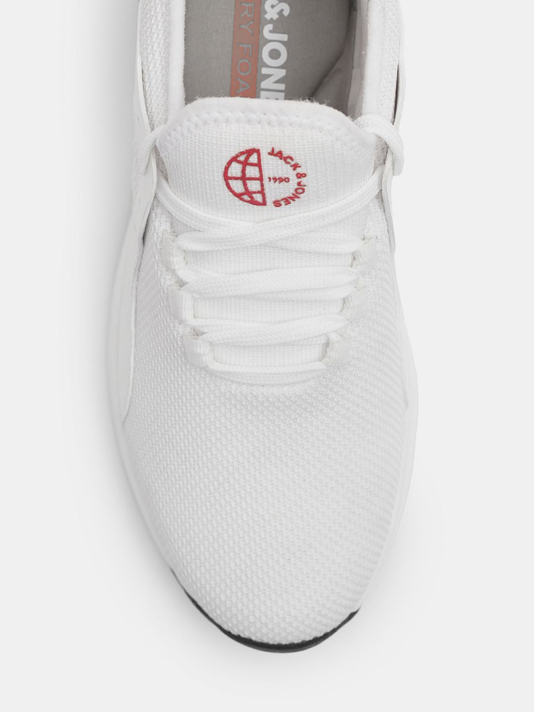 White Knit Lace-Up Sneakers