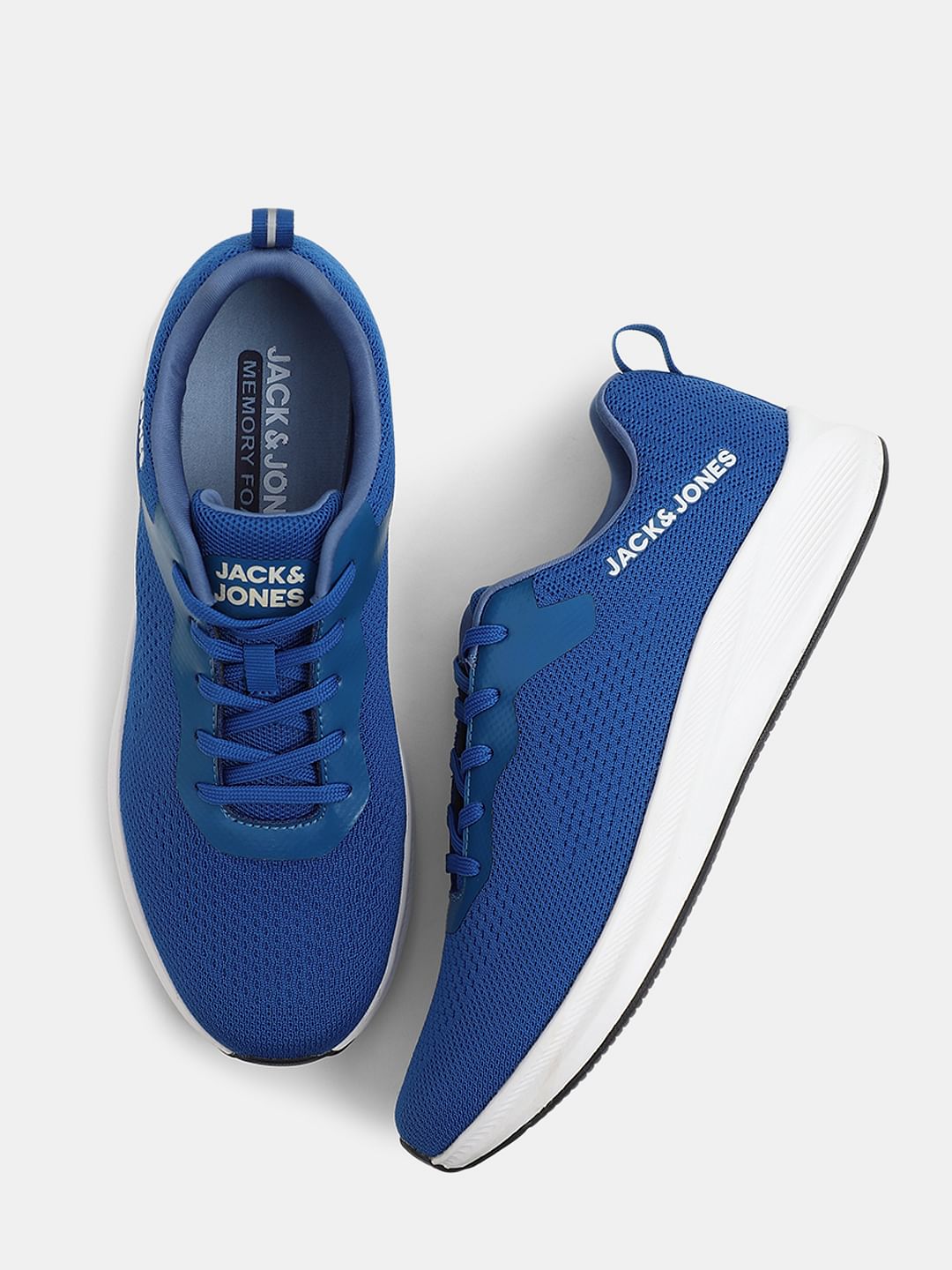 Blue Knit Lace-Up Sneakers