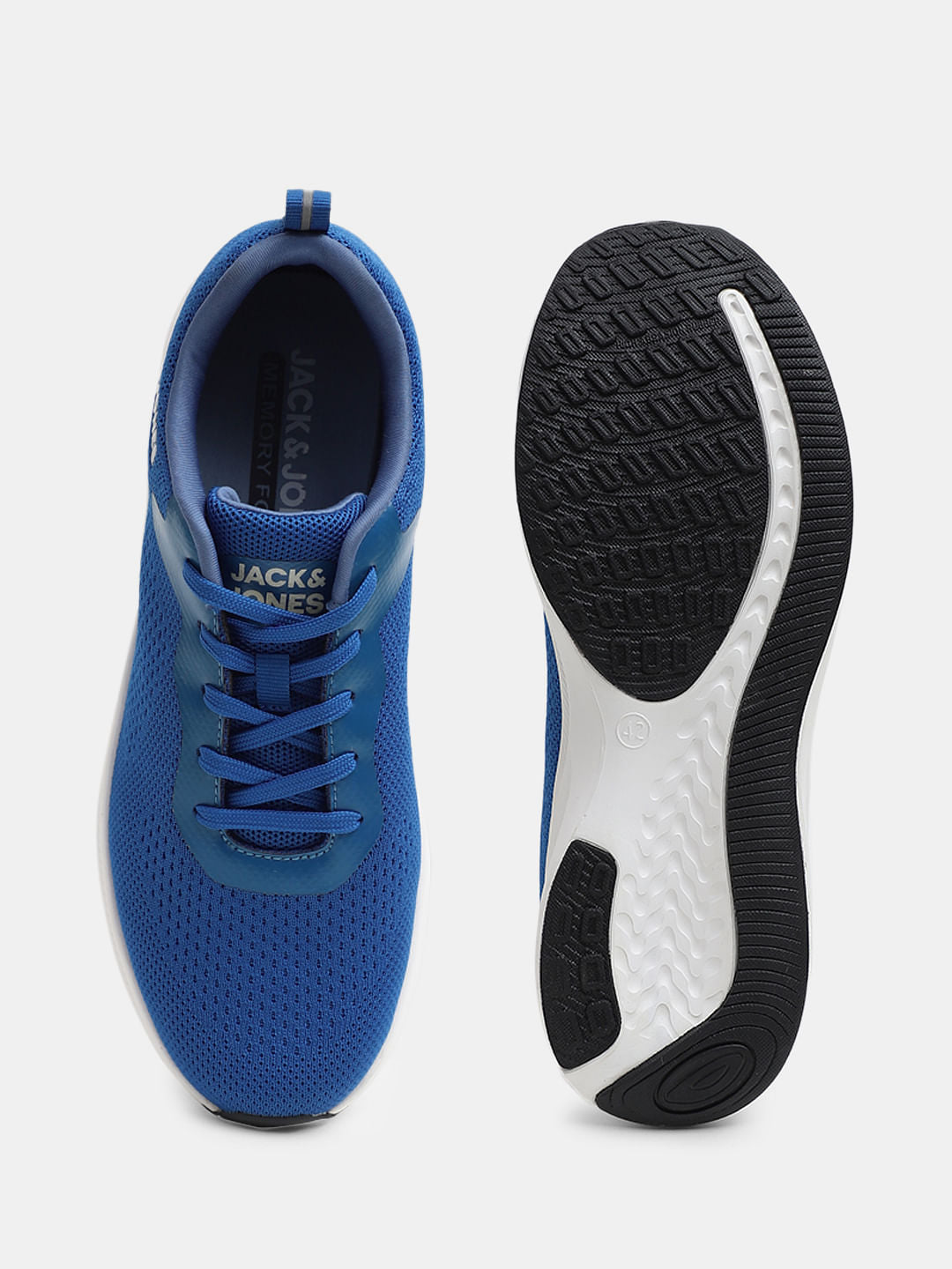 Blue Knit Lace-Up Sneakers